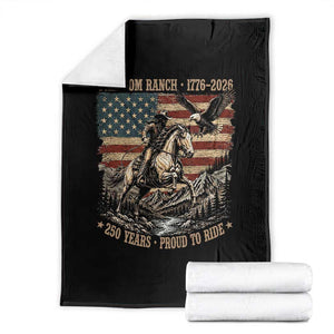 Vintage Cowboy and Soaring Eagle Freedom Ranch 1776 to 2026 Throw Blanket Proud to Ride American Flag 250th Anniversary