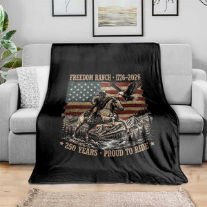Vintage Cowboy and Soaring Eagle Freedom Ranch 1776 to 2026 Throw Blanket Proud to Ride American Flag 250th Anniversary