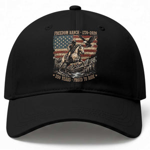 Vintage Cowboy and Soaring Eagle Freedom Ranch 1776 to 2026 Baseball Cap Proud to Ride American Flag 250th Anniversary