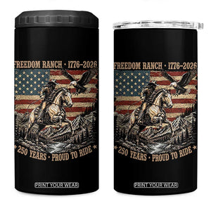 Vintage Cowboy and Soaring Eagle Freedom Ranch 1776 to 2026 4 in 1 Can Cooler Tumbler Proud to Ride American Flag 250th Anniversary