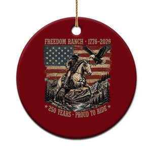 Vintage Cowboy and Soaring Eagle Freedom Ranch 1776 to 2026 Ceramic Ornament Proud to Ride American Flag 250th Anniversary