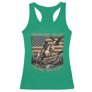 Vintage Cowboy and Soaring Eagle Freedom Ranch 1776 to 2026 Racerback Tank Top Proud to Ride American Flag 250th Anniversary