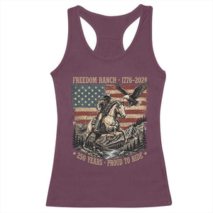 Vintage Cowboy and Soaring Eagle Freedom Ranch 1776 to 2026 Racerback Tank Top Proud to Ride American Flag 250th Anniversary