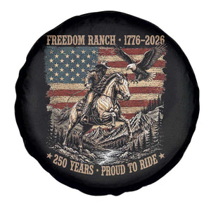 Vintage Cowboy and Soaring Eagle Freedom Ranch 1776 to 2026 Spare Tire Cover Proud to Ride American Flag 250th Anniversary
