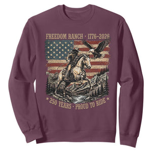 Vintage Cowboy and Soaring Eagle Freedom Ranch 1776 to 2026 Sweatshirt Proud to Ride American Flag 250th Anniversary
