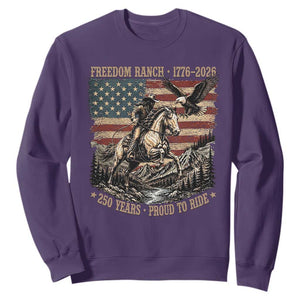 Vintage Cowboy and Soaring Eagle Freedom Ranch 1776 to 2026 Sweatshirt Proud to Ride American Flag 250th Anniversary