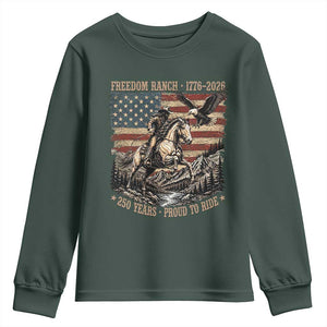 Vintage Cowboy and Soaring Eagle Freedom Ranch 1776 to 2026 Youth Sweatshirt Proud to Ride American Flag 250th Anniversary