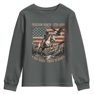 Vintage Cowboy and Soaring Eagle Freedom Ranch 1776 to 2026 Youth Sweatshirt Proud to Ride American Flag 250th Anniversary