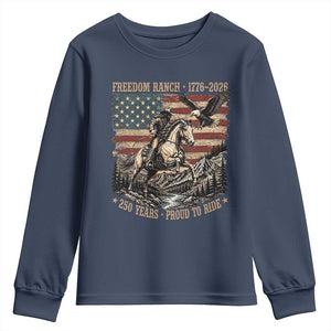 Vintage Cowboy and Soaring Eagle Freedom Ranch 1776 to 2026 Youth Sweatshirt Proud to Ride American Flag 250th Anniversary