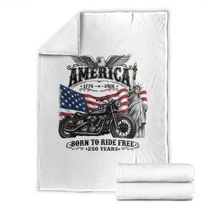 America Born to Ride Free 250 Years Biker Throw Blanket American Flag Chopper Motorcycle Statue of Liberty 1776 to 2026 Semiquincentennial