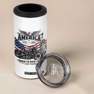 America Born to Ride Free 250 Years Biker 4 in 1 Can Cooler Tumbler American Flag Chopper Motorcycle Statue of Liberty 1776 to 2026 Semiquincentennial