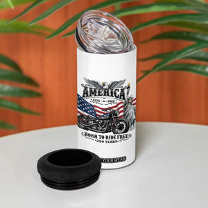 America Born to Ride Free 250 Years Biker 4 in 1 Can Cooler Tumbler American Flag Chopper Motorcycle Statue of Liberty 1776 to 2026 Semiquincentennial