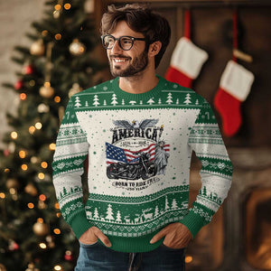America Born to Ride Free 250 Years Biker Ugly Christmas Sweater American Flag Chopper Motorcycle Statue of Liberty 1776 to 2026 Semiquincentennial