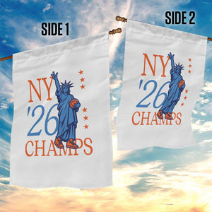 New York 2026 Pride Statue of Liberty Holding Basketball Graphic Garden Flag Retro NY 26 Champs Sports Fans