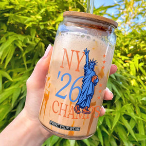 New York 2026 Pride Statue of Liberty Holding Basketball Graphic Glass Can Retro NY 26 Champs Sports Fans