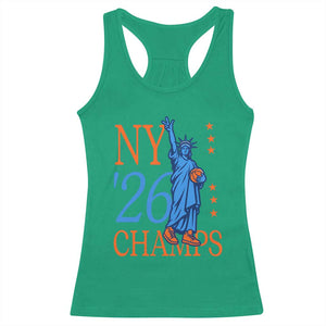 New York 2026 Pride Statue of Liberty Holding Basketball Graphic Racerback Tank Top Retro NY 26 Champs Sports Fans