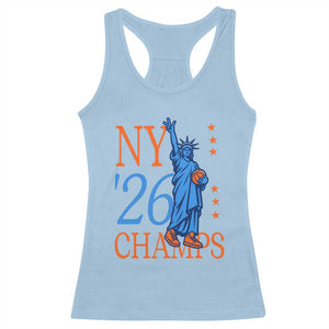 New York 2026 Pride Statue of Liberty Holding Basketball Graphic Racerback Tank Top Retro NY 26 Champs Sports Fans