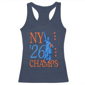 New York 2026 Pride Statue of Liberty Holding Basketball Graphic Racerback Tank Top Retro NY 26 Champs Sports Fans