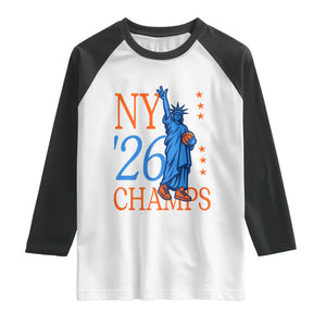 New York 2026 Pride Statue of Liberty Holding Basketball Graphic Raglan Shirt Retro NY 26 Champs Sports Fans