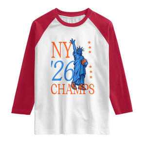 New York 2026 Pride Statue of Liberty Holding Basketball Graphic Raglan Shirt Retro NY 26 Champs Sports Fans