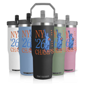 New York 2026 Pride Statue of Liberty Holding Basketball Graphic Flip Straw Tumbler Retro NY 26 Champs Sports Fans