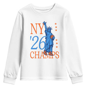 New York 2026 Pride Statue of Liberty Holding Basketball Graphic Youth Sweatshirt Retro NY 26 Champs Sports Fans