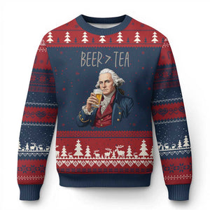 Beer Greater Than Tea Funny Founding Fathers Ugly Christmas Sweater American History Drinking Boston Tea Party Sarcasm