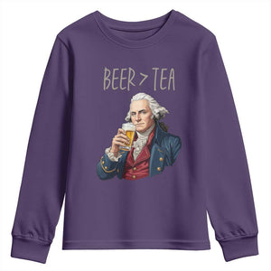 Beer Greater Than Tea Funny Founding Fathers Youth Sweatshirt American History Drinking Boston Tea Party Sarcasm