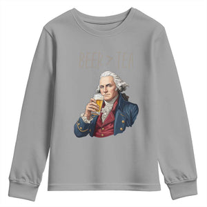 Beer Greater Than Tea Funny Founding Fathers Youth Sweatshirt American History Drinking Boston Tea Party Sarcasm