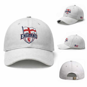 England Patriotic Crest St George Cross Flag Graphic Baseball Cap English Lion Crest Heritage Pride Souvenir TS02 Baseball Cap Universal Fit White Print Your Wear