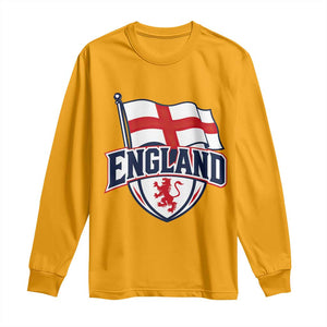 England Patriotic Crest St George Cross Flag Graphic Long Sleeve Shirt English Lion Crest Heritage Pride Souvenir TS02 Gold Print Your Wear