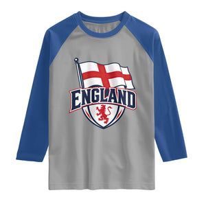 England Patriotic Crest St George Cross Flag Graphic Raglan Shirt English Lion Crest Heritage Pride Souvenir TS02 Sport Gray Royal Print Your Wear
