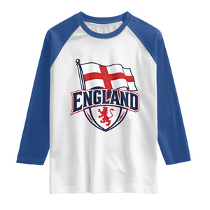 England Patriotic Crest St George Cross Flag Graphic Raglan Shirt English Lion Crest Heritage Pride Souvenir TS02 White Royal Print Your Wear