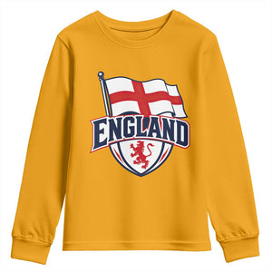 England Patriotic Crest St George Cross Flag Graphic Youth Sweatshirt English Lion Crest Heritage Pride Souvenir TS02 Gold Print Your Wear