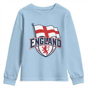 England Patriotic Crest St George Cross Flag Graphic Youth Sweatshirt English Lion Crest Heritage Pride Souvenir TS02 Light Blue Print Your Wear