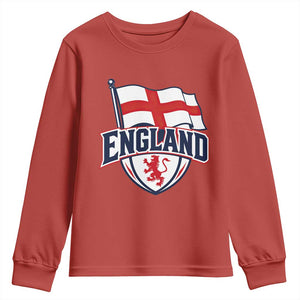 England Patriotic Crest St George Cross Flag Graphic Youth Sweatshirt English Lion Crest Heritage Pride Souvenir TS02 Red Print Your Wear