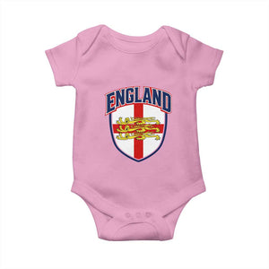 England Flag Lion Crest St George Cross Shield Crest Baby Onesie Vintage Patriotic English Sport Fan Graphic TS02 Light Pink Print Your Wear