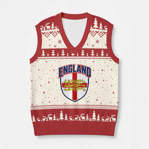 England Flag Lion Crest St George Cross Shield Crest V-Neck Knit Sweater Vest Vintage Patriotic English Sport Fan Graphic TS02 Beige Red Print Your Wear