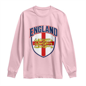 England Flag Lion Crest St George Cross Shield Crest Long Sleeve Shirt Vintage Patriotic English Sport Fan Graphic TS02 Light Pink Print Your Wear