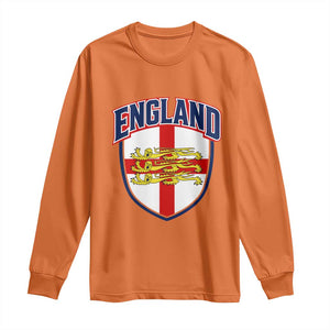 England Flag Lion Crest St George Cross Shield Crest Long Sleeve Shirt Vintage Patriotic English Sport Fan Graphic TS02 Orange Print Your Wear