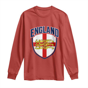 England Flag Lion Crest St George Cross Shield Crest Long Sleeve Shirt Vintage Patriotic English Sport Fan Graphic TS02 Red Print Your Wear