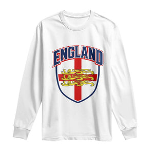 England Flag Lion Crest St George Cross Shield Crest Long Sleeve Shirt Vintage Patriotic English Sport Fan Graphic TS02 White Print Your Wear