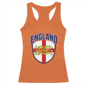England Flag Lion Crest St George Cross Shield Crest Racerback Tank Top Vintage Patriotic English Sport Fan Graphic TS02 Orange Print Your Wear