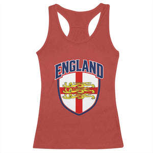 England Flag Lion Crest St George Cross Shield Crest Racerback Tank Top Vintage Patriotic English Sport Fan Graphic TS02 Red Print Your Wear