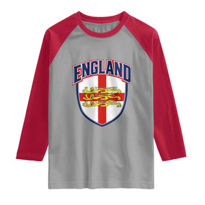 England Flag Lion Crest St George Cross Shield Crest Raglan Shirt Vintage Patriotic English Sport Fan Graphic TS02 Sport Gray Red Print Your Wear