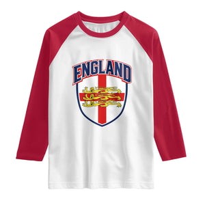 England Flag Lion Crest St George Cross Shield Crest Raglan Shirt Vintage Patriotic English Sport Fan Graphic TS02 White Red Print Your Wear