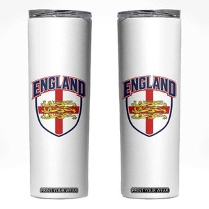 England Flag Lion Crest St George Cross Shield Crest Skinny Tumbler Vintage Patriotic English Sport Fan Graphic TS02 White Print Your Wear