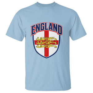 England Flag Lion Crest St George Cross Shield Crest T Shirt Vintage Patriotic English Sport Fan Graphic TS02 Light Blue Print Your Wear