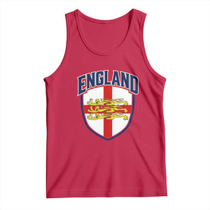 England Flag Lion Crest St George Cross Shield Crest Tank Top Vintage Patriotic English Sport Fan Graphic TS02 Red Print Your Wear