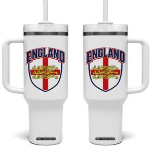 England Flag Lion Crest St George Cross Shield Crest Tumbler With Handle Vintage Patriotic English Sport Fan Graphic TS02 One Size: 40 oz White Print Your Wear